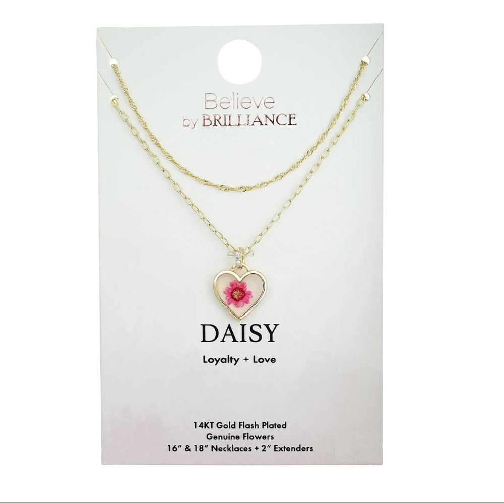 Believe by Brilliance Women's Daisy Double Necklace Set in 14KT Gold Flash Brass